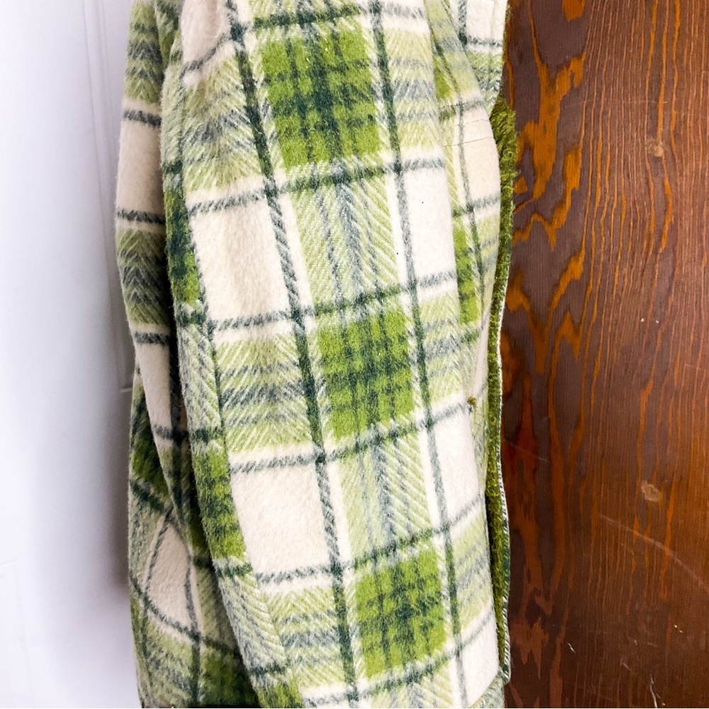 VINTAGE 1960s Green Wool Plaid Jacket | Tartan Check Hunting Coat Unisex S/M - Picture 14 of 16